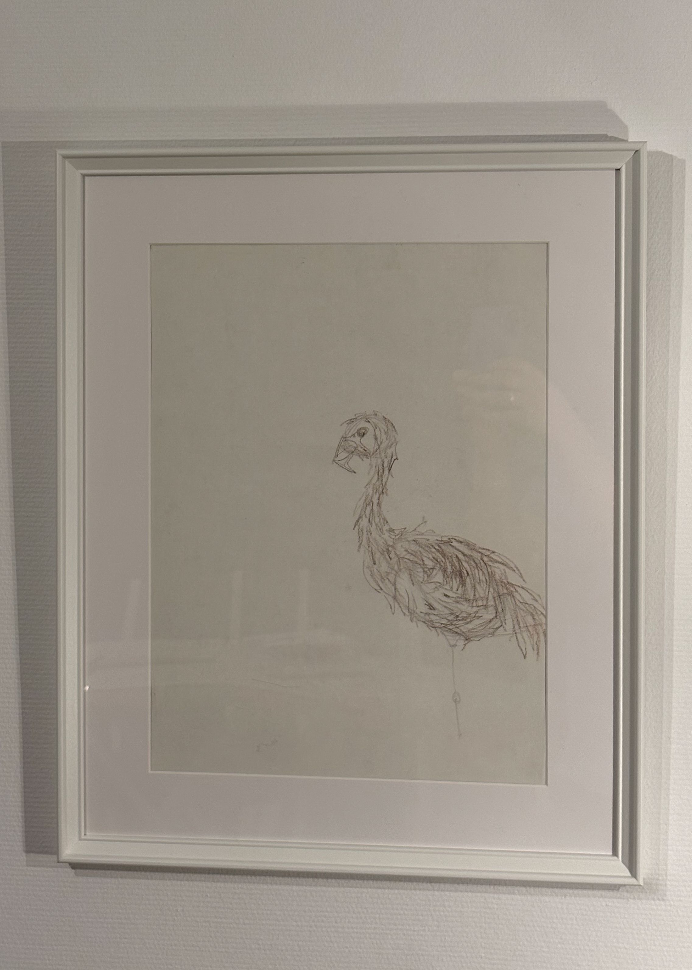 un flamant rose dessiné au fusain sur fond blanc